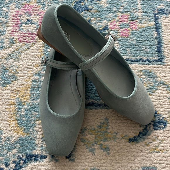 Zara velvet-suede sage Mary Jane ballet flats-New without tags - Picture 3 of 5